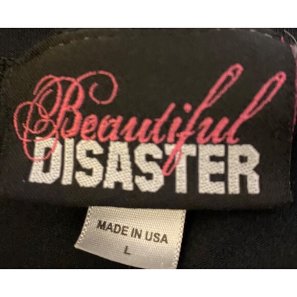 BEAUTIFUL DISASTER Black Yoga Wide Leg Pants Flare Big Logo Stretch LARGE - Picture 4 of 4